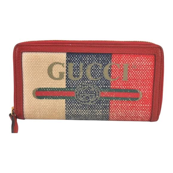GUCCI Logo Print Long Wallet Purse Canvas Leather Red - Picture 16 of 16